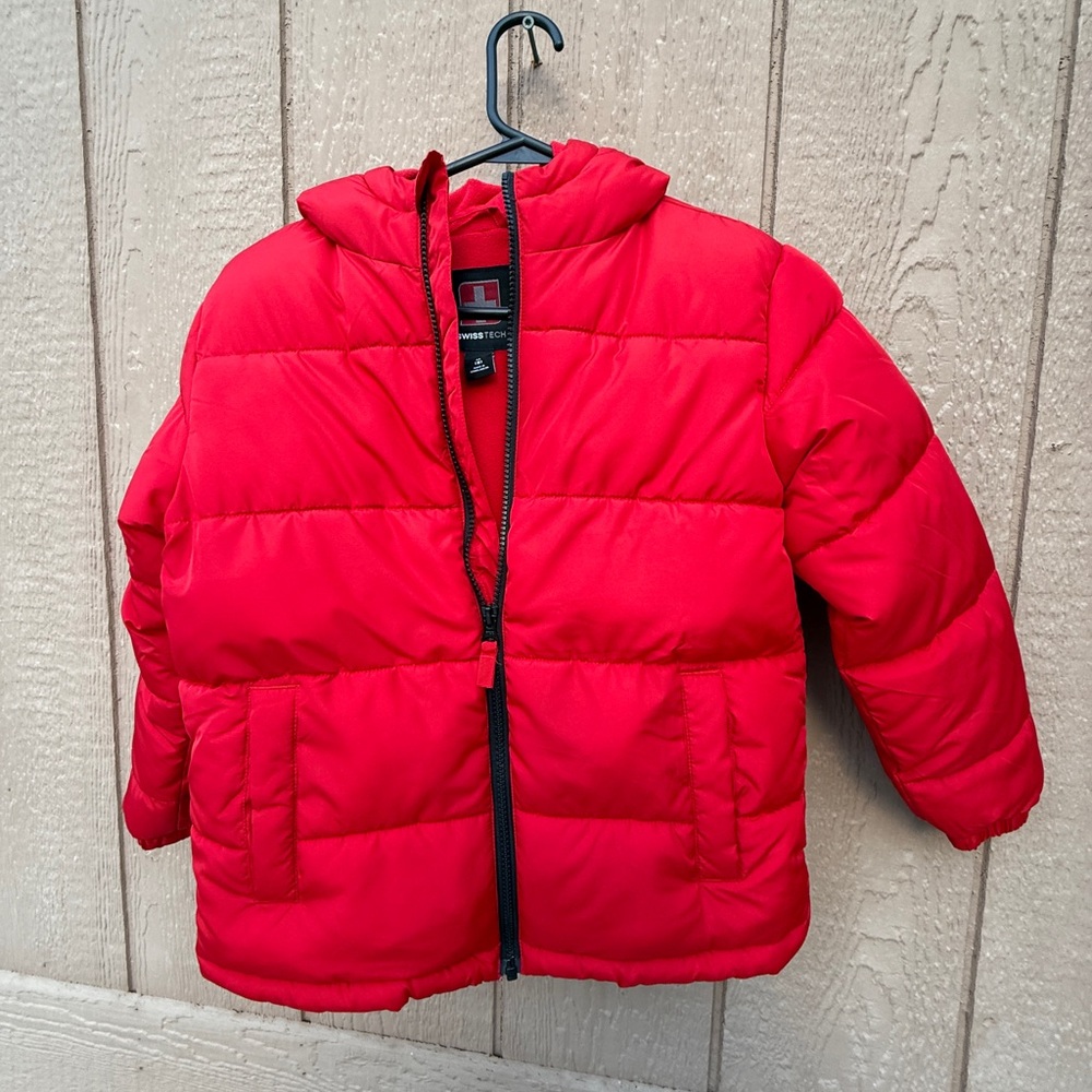 Swiss Tech Kids Red Hooded Puffer Jacket size 8 unisex - Picture 1 of 4